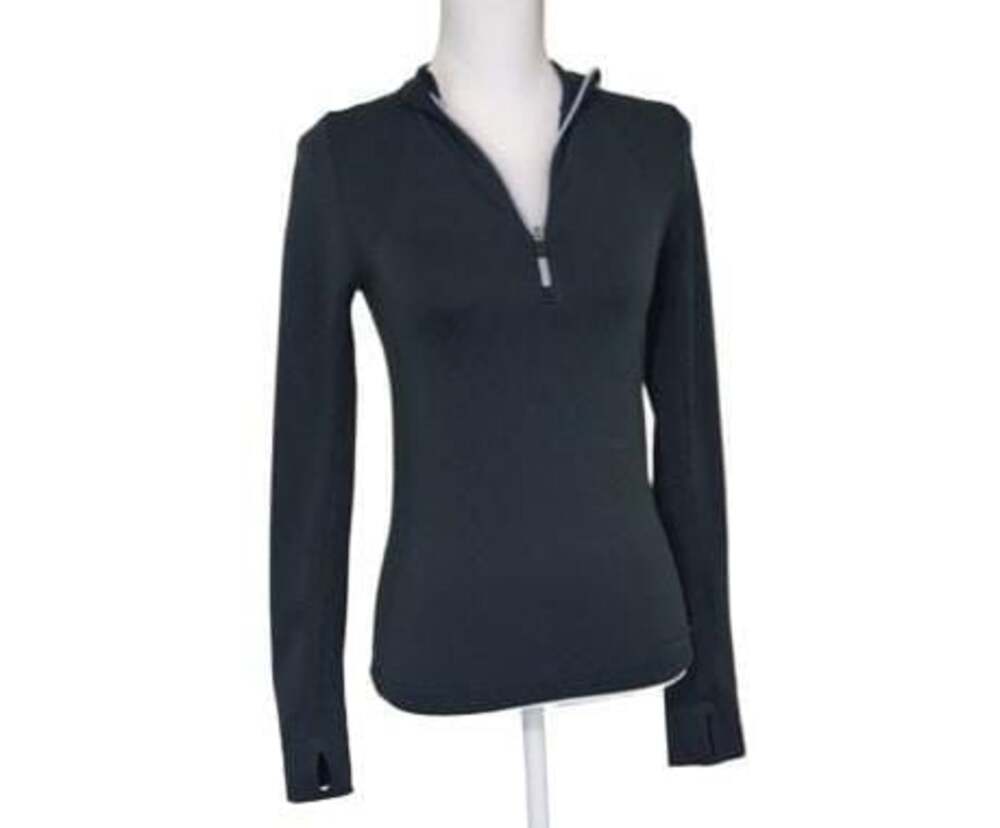 Tory Sport Seamless Quarter-Zip Long-Sleeve Top S Dark Green Thumbholes Athletic